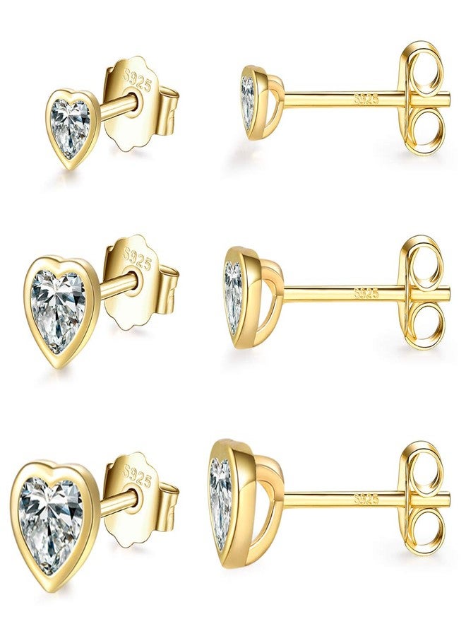 EPIRORA Sterling Silver Stud Earrings for Women Men- 3 Pairs of Tiny Heart Shaped Cubic Zirconia Earrings 14k Gold Plated Small CZ Cartilage Tragus Earrings(2mm/3mm/4mm) - Image 1